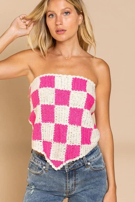 Checkerboard Pattern Tube Top Sweater Multiple Colors