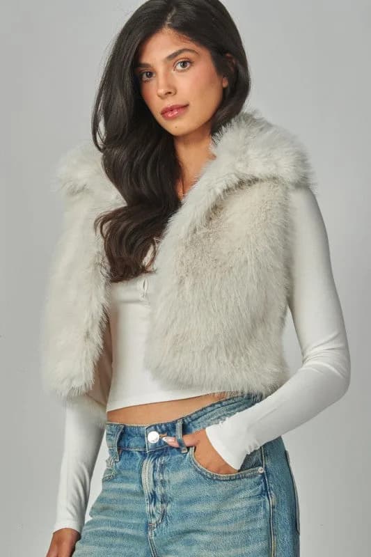 Foxy Faux Fur Crop Vest Gilet Light Beige Restocked!!