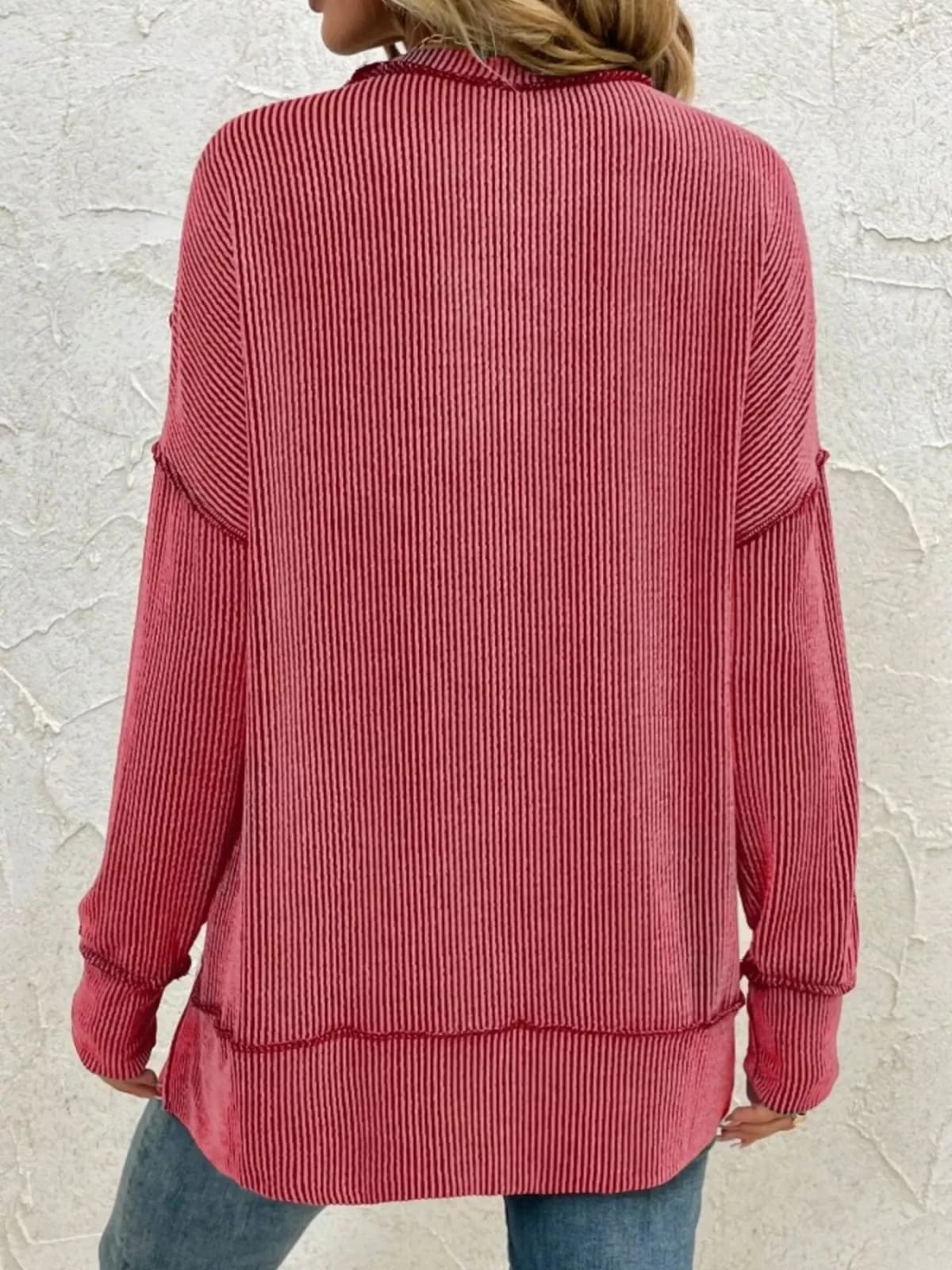 Side Slit Round Neck Dropped Shoulder Sweatshirt in Multiple Colors