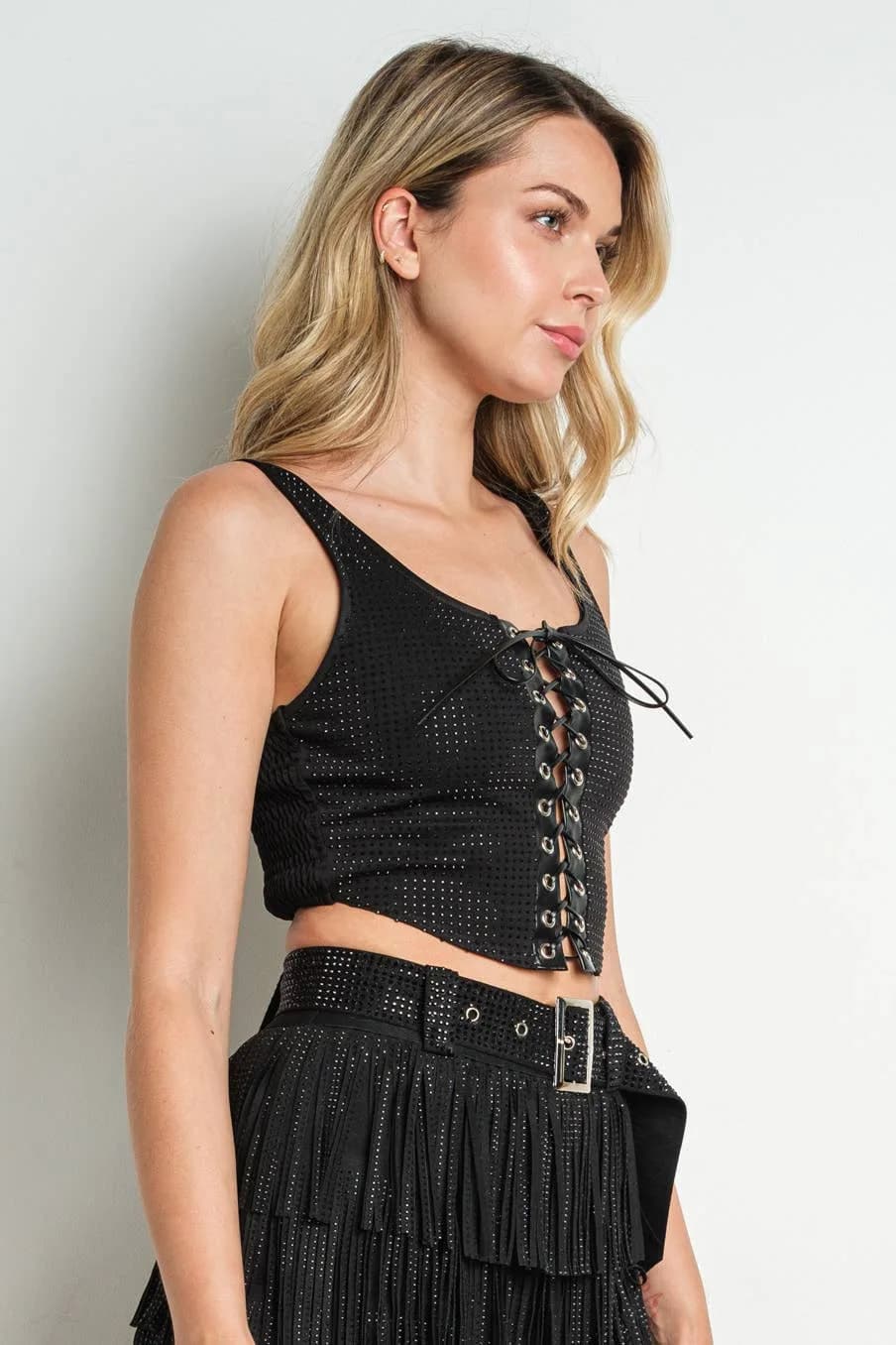 KIWI Lace Front Rhinestone Corset Top
