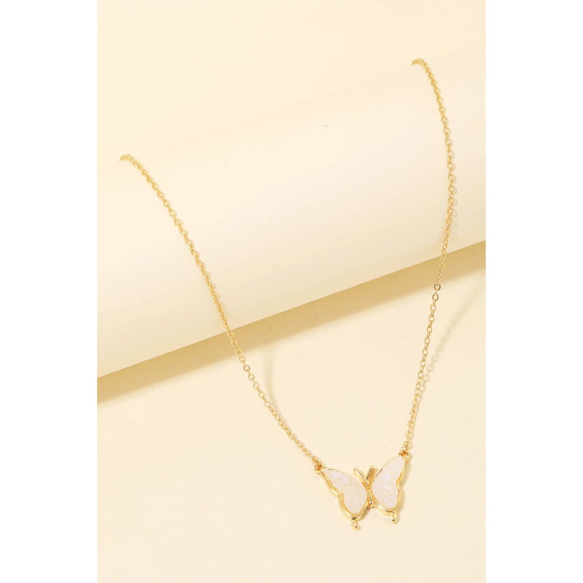 Druzy Stone Butterfly Pendant Necklace Anarchy Street (White)