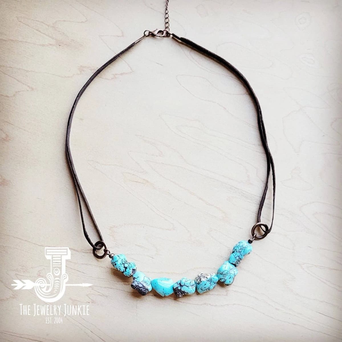 Genuine Blue Turquoise Necklace Leather Cord