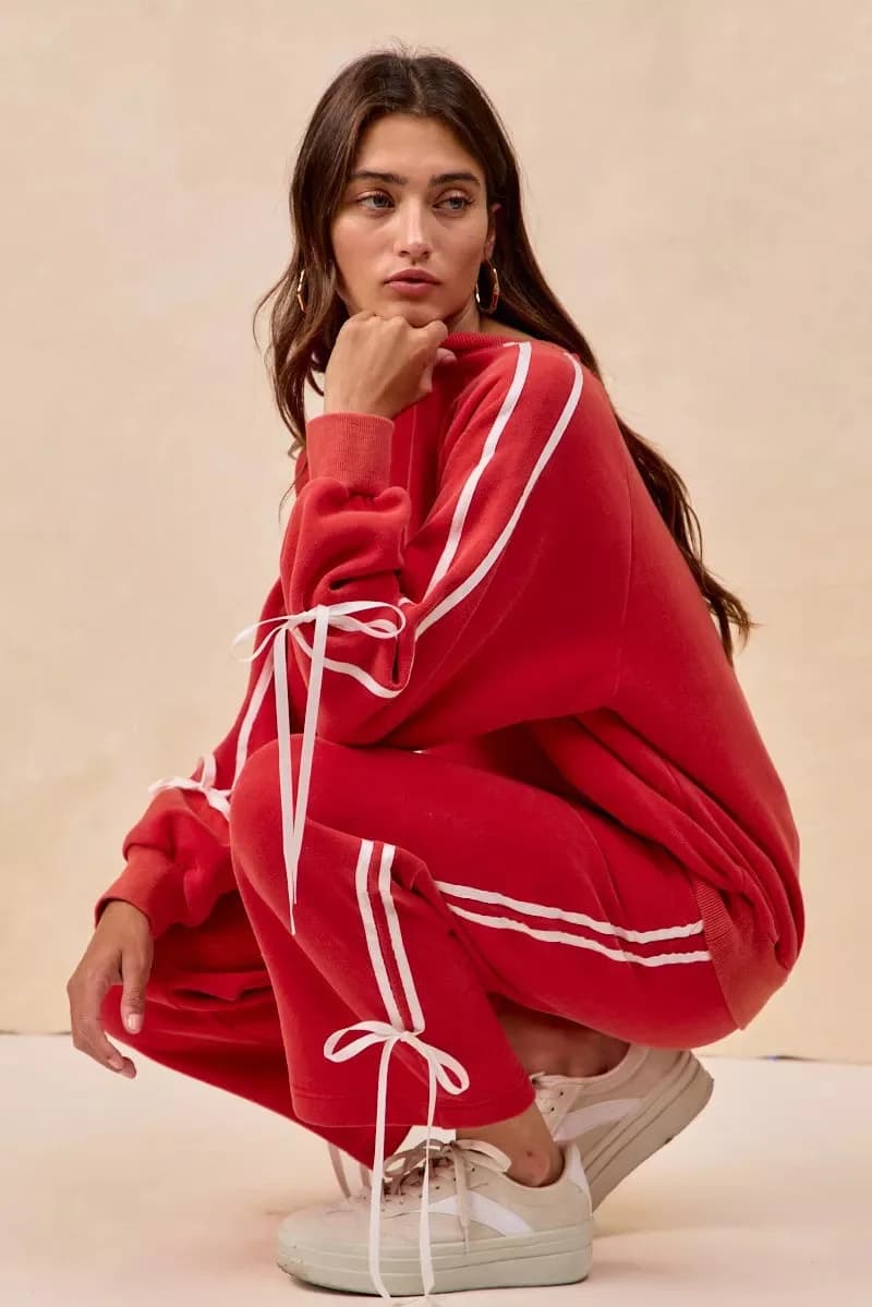 BiBi Side Lined Bow Details Fleece Sweatpants