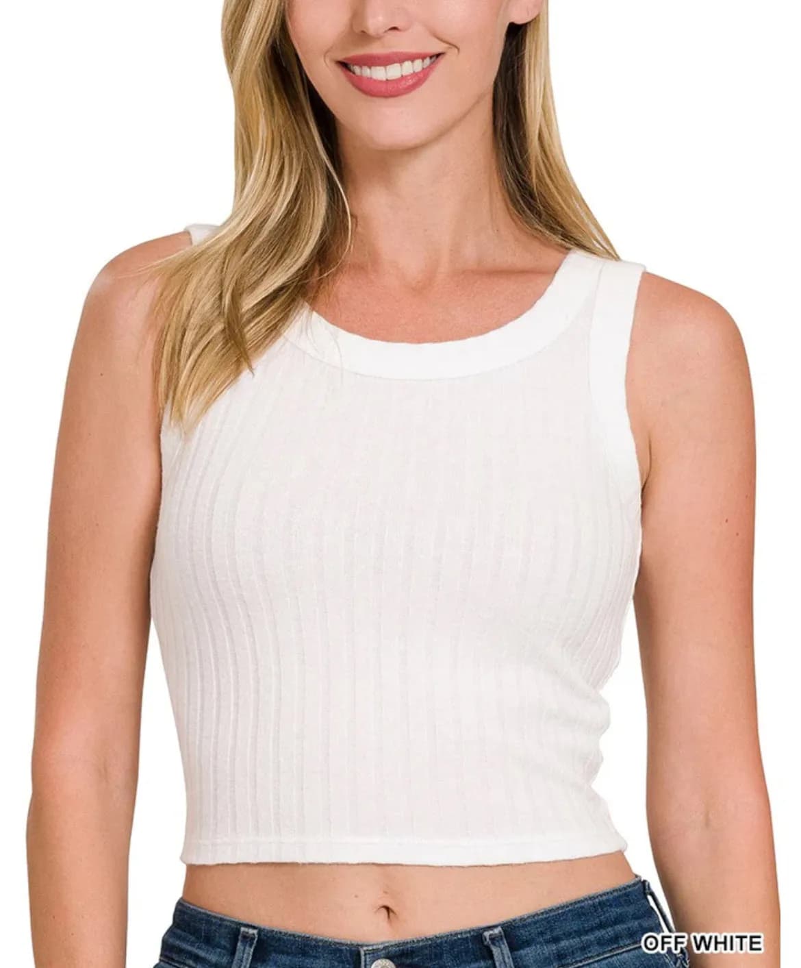 Zenana Ribbed Tank Crop Top (White)