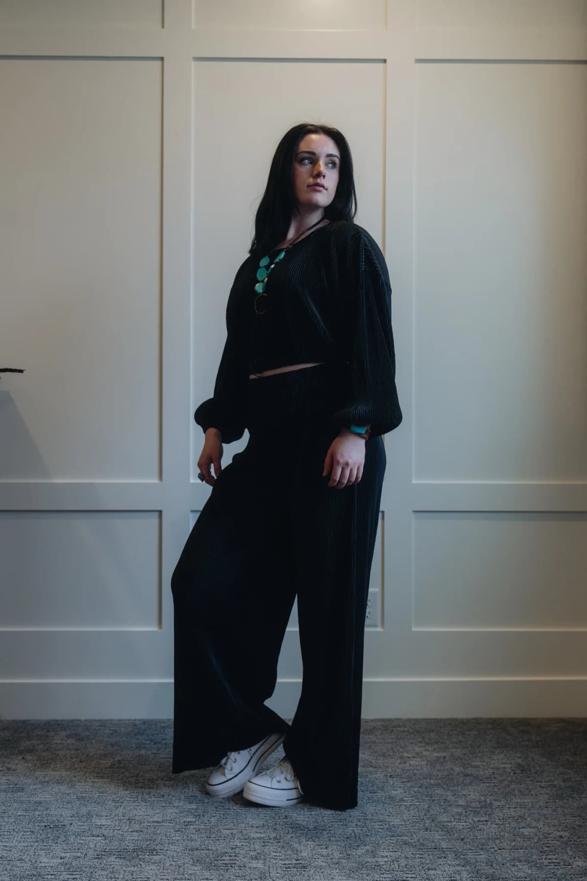 Corded Cropped Pullover and Wide Leg Pants Set Bellissima Fashion