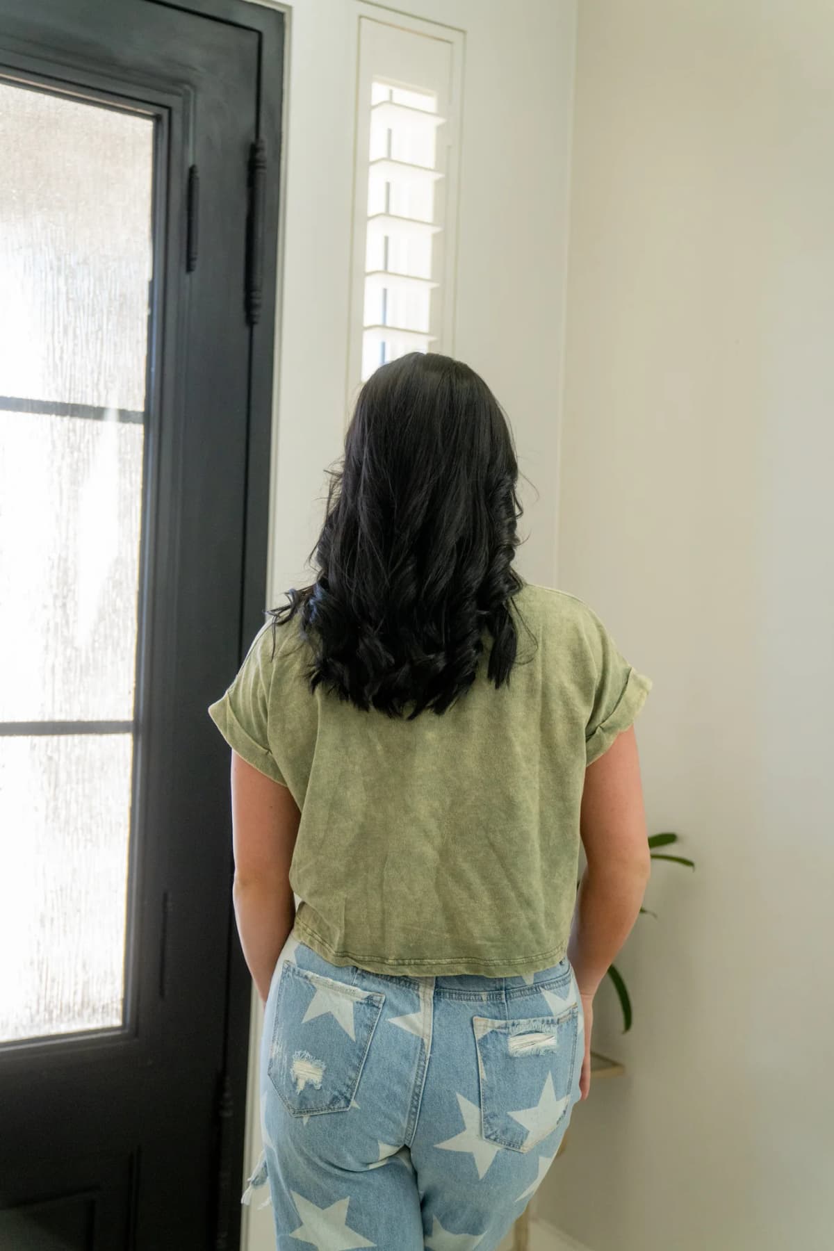 Acid Wash Cotton Folded Sleeve Top Zenana