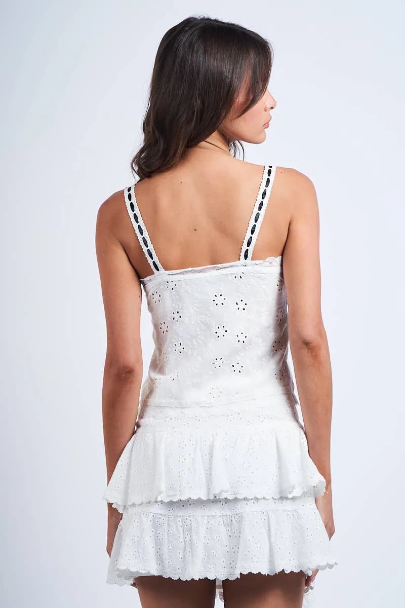 White Eyelet Front Tie Crop Top by Sky to Moon