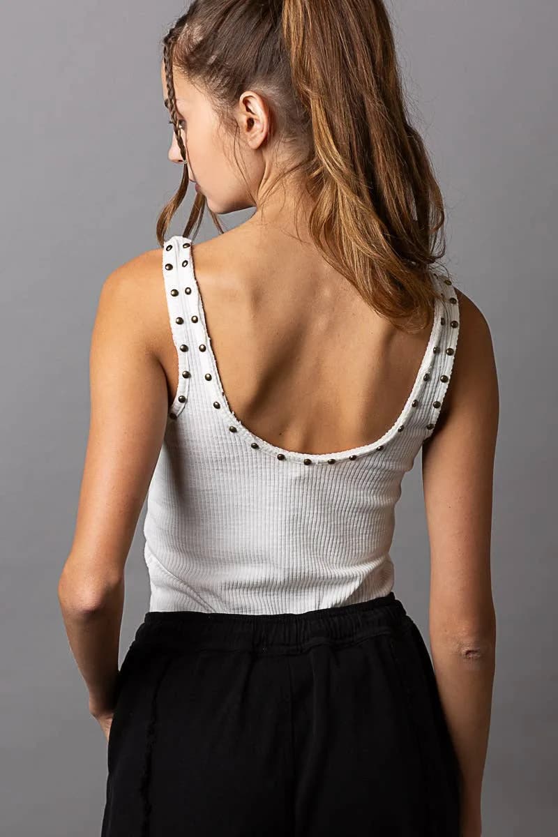 Stud Detail Scoop Neck Sleeveless Top