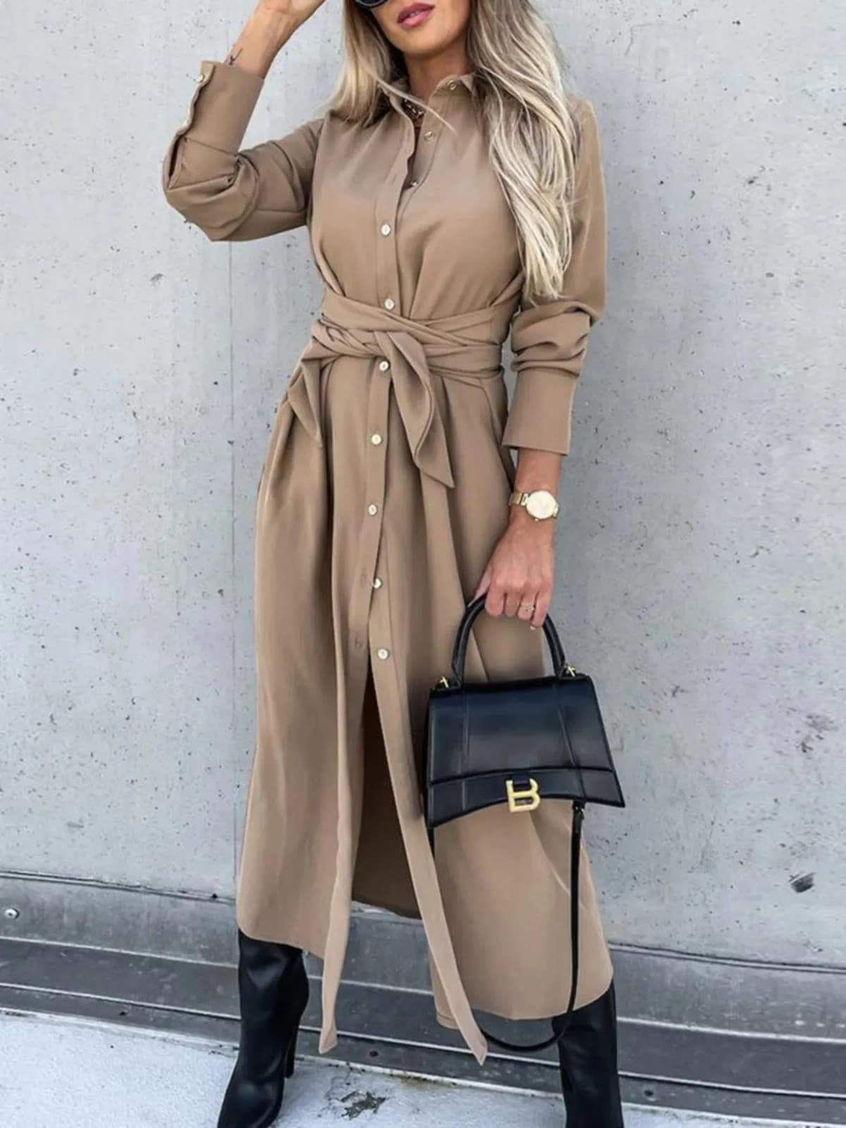 Button Front Long Sleeve Shirt Dress in Multiple Colors
