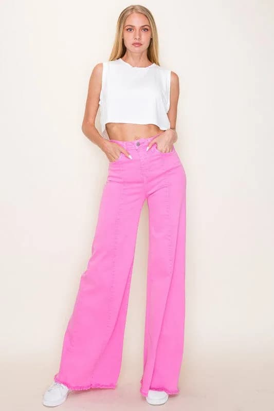 Western Wide Leg Denim Jeans by O2 Denim Multiple Colors