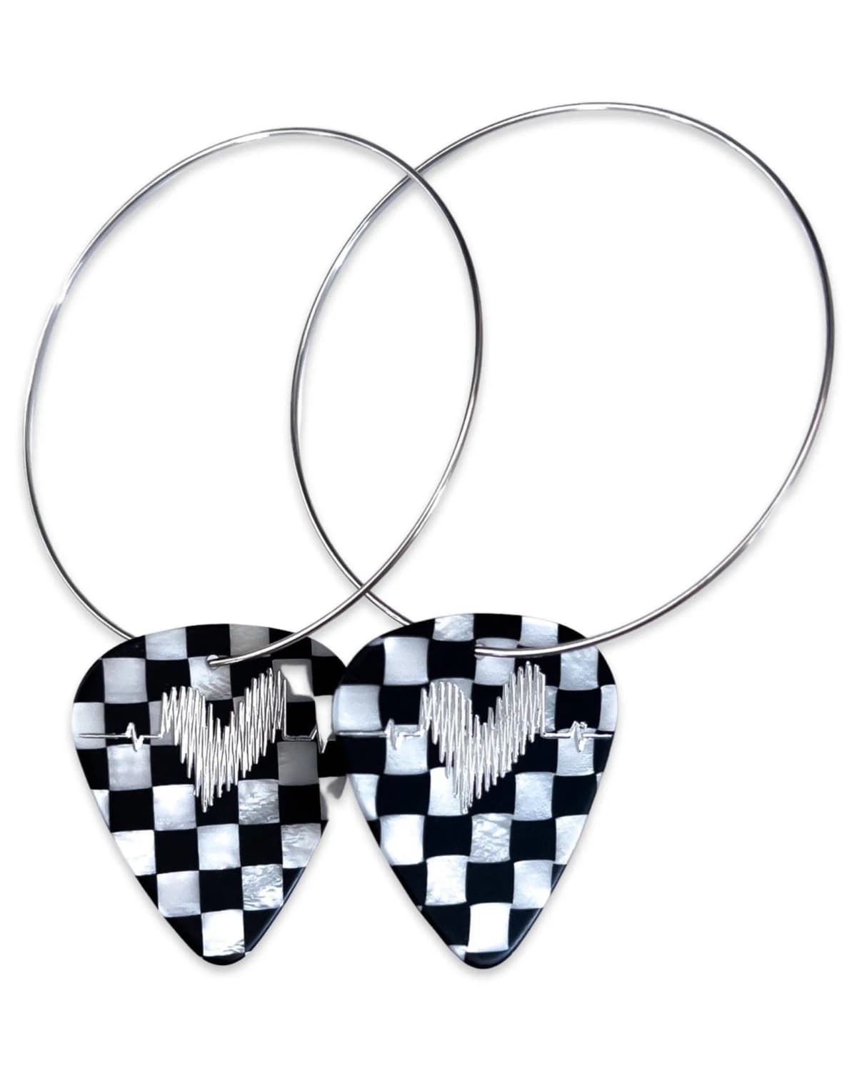 Groupie Love Checkerboard Single Guitar Pick Hoop Earrings
