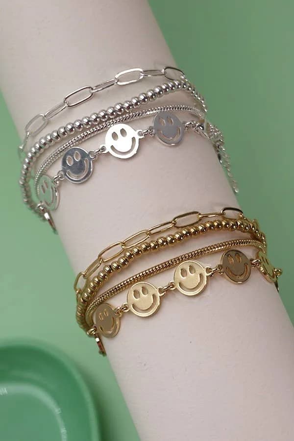 Smiley Bead Snake Chain 4 Set Bracelet