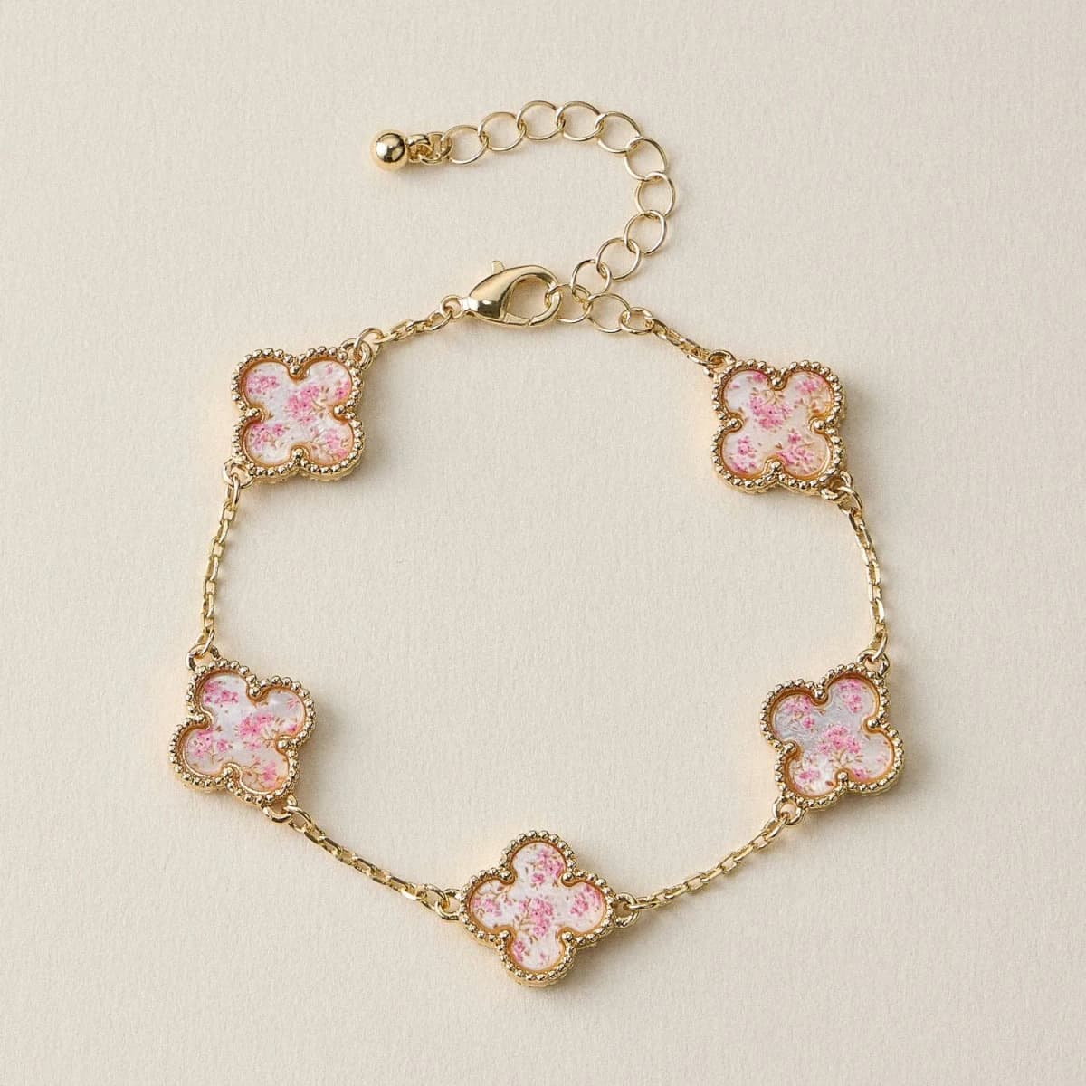 Colorful Shell Clover Charm Bracelet with Gold Detailing Reversible