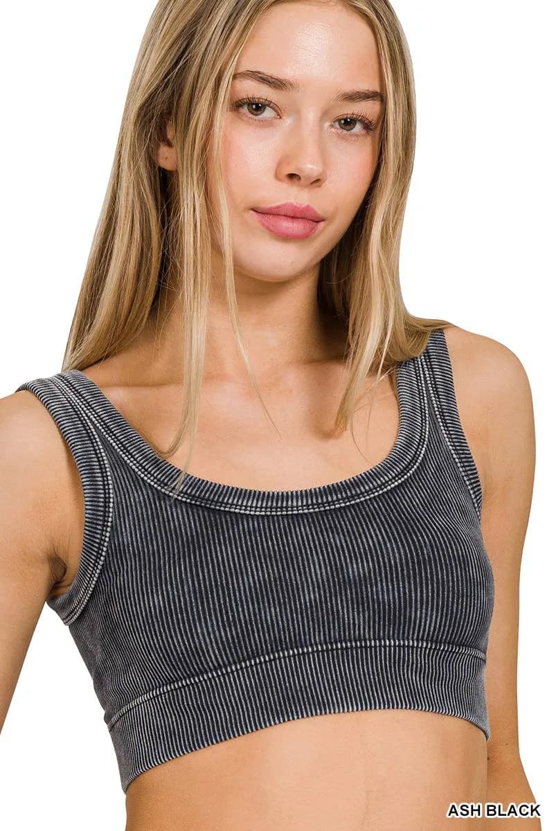 Washed Ribbed Scoop Neck Cropped Tank Top Zenana (Pink)