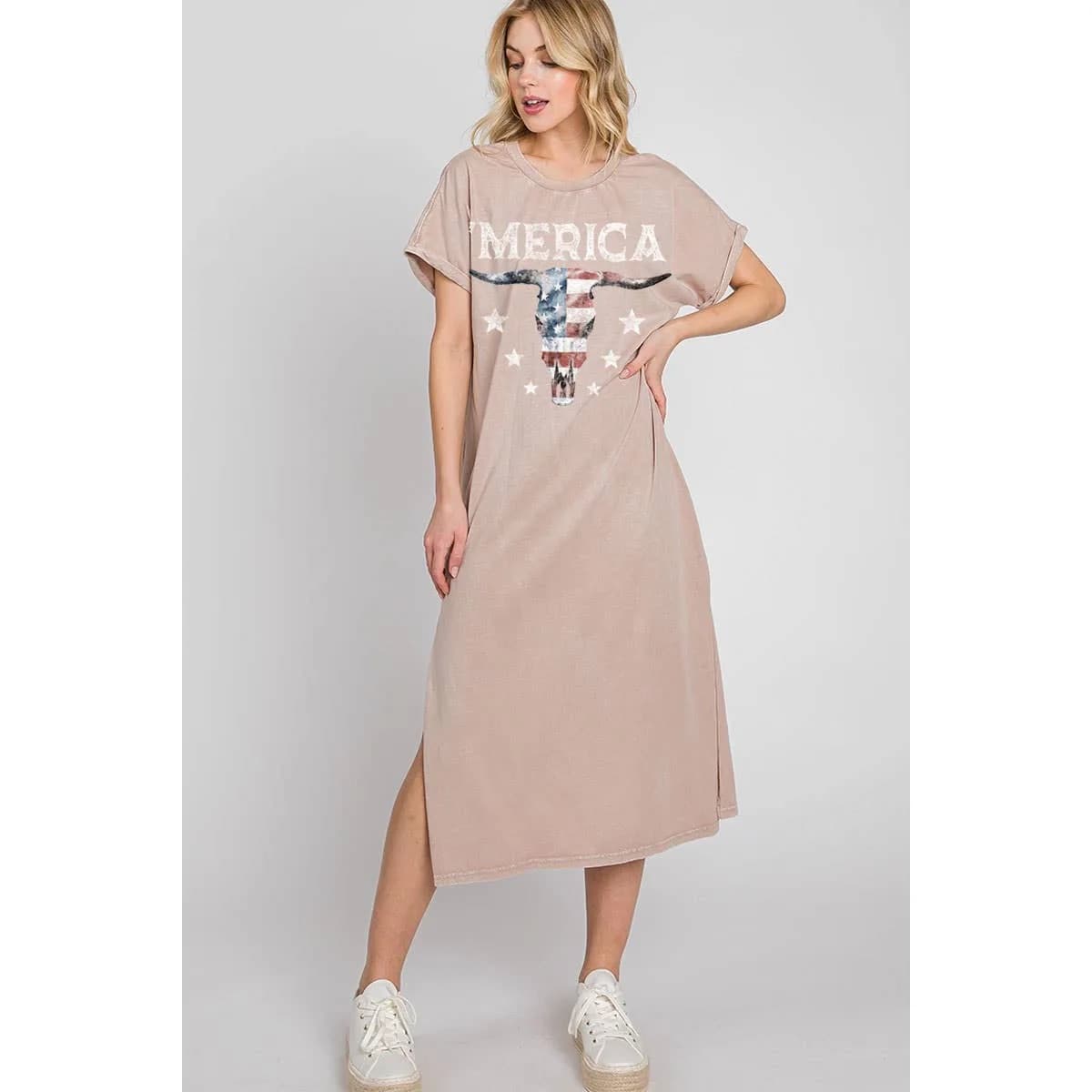 America Cow Skull Mineral Graphic Dress