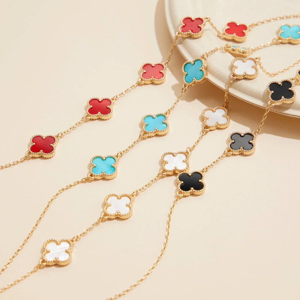 Gold Chain Clover Necklace with Shell Inlay Charms Reversible