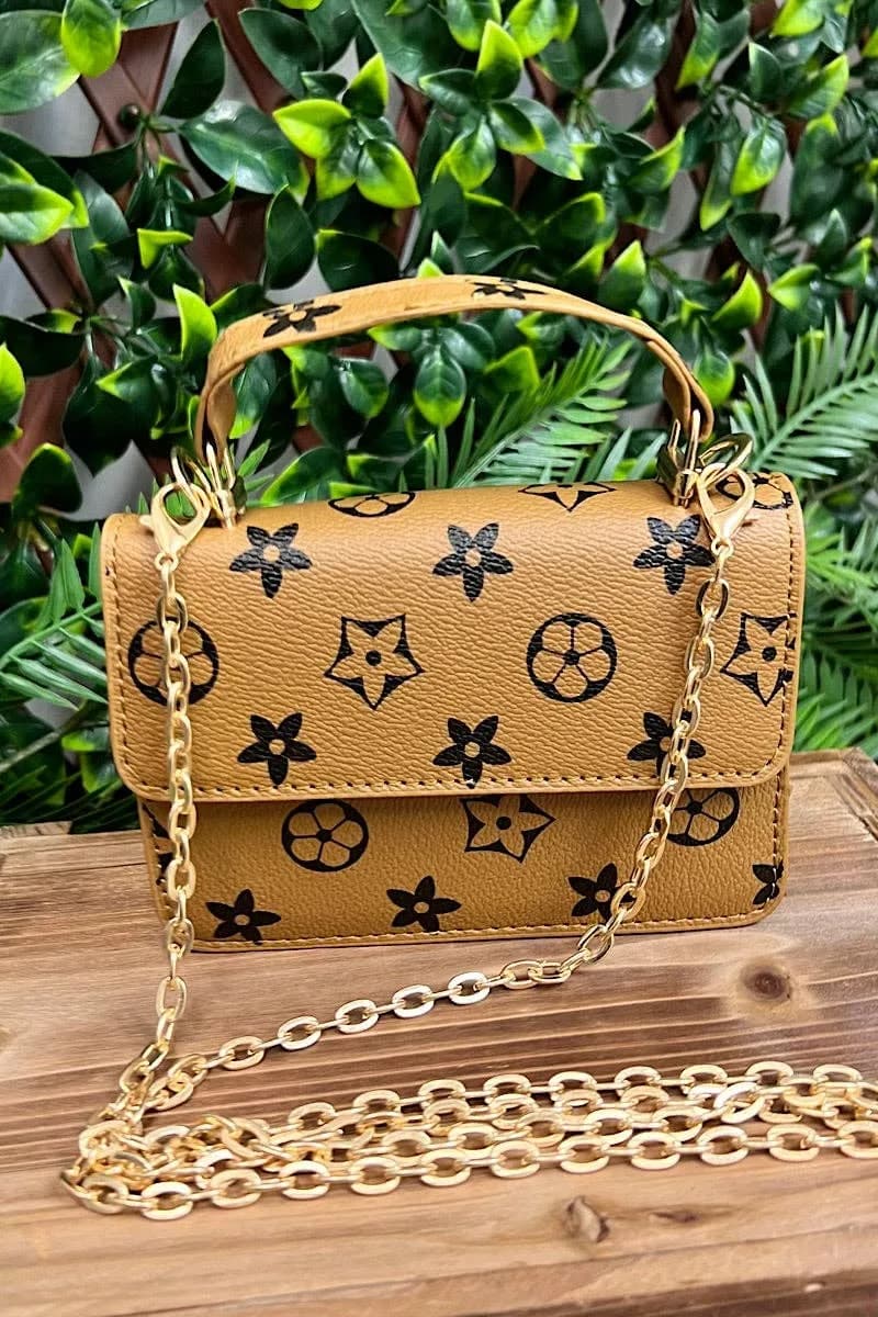 Camel Star Printed Crossbody with Chain