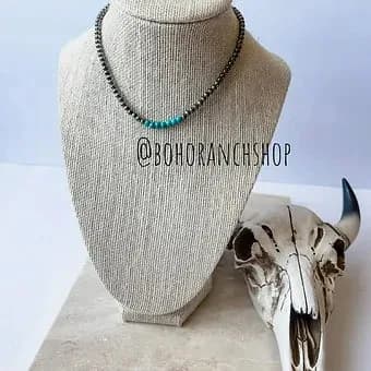 Navajo Bead Choker Necklace Boho Ranch (Turquoise)
