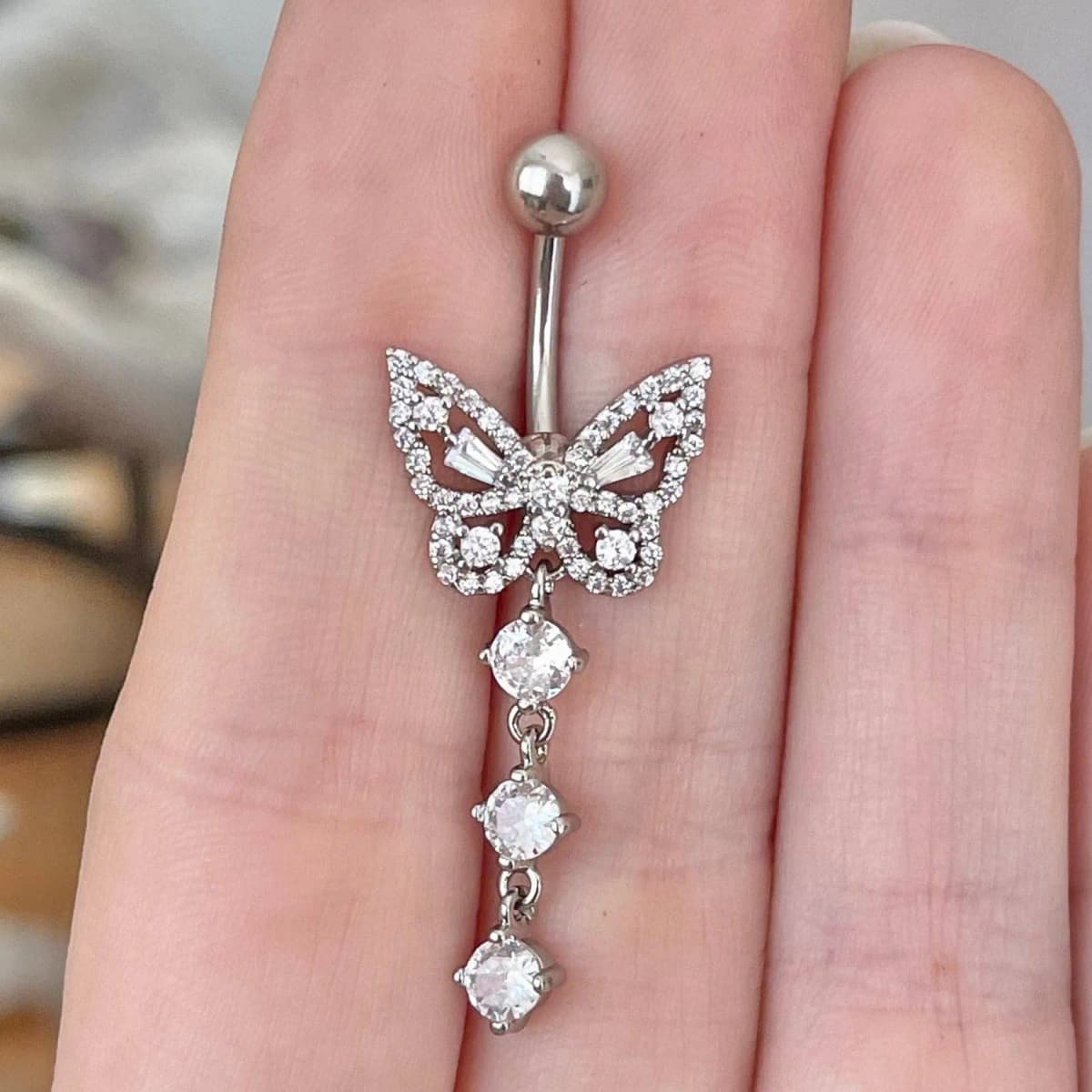 Silver Butterfly Belly Button Piercing 14G 10mm Surgical Steel