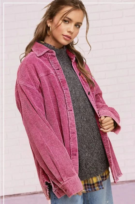 Washed Corduroy Oversized Fall Winter Shacket by La Miel