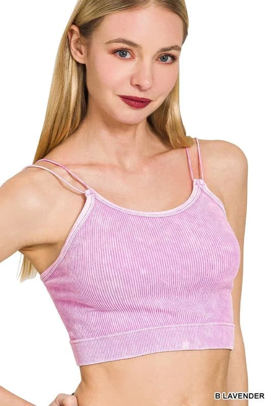 Washed Ribbed Seamless Double Strap Brami Zenana