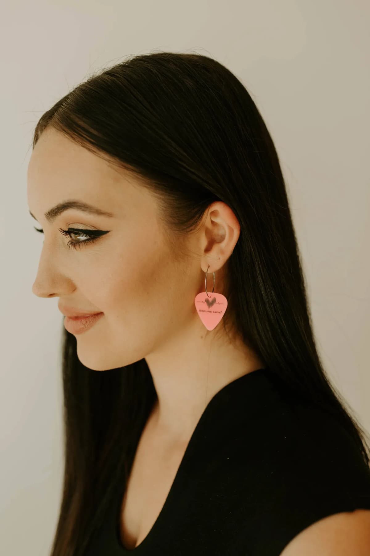 Neon Pink Single Guitar Pick Earrings Groupie Love (14k Gold Filled 25mm)
