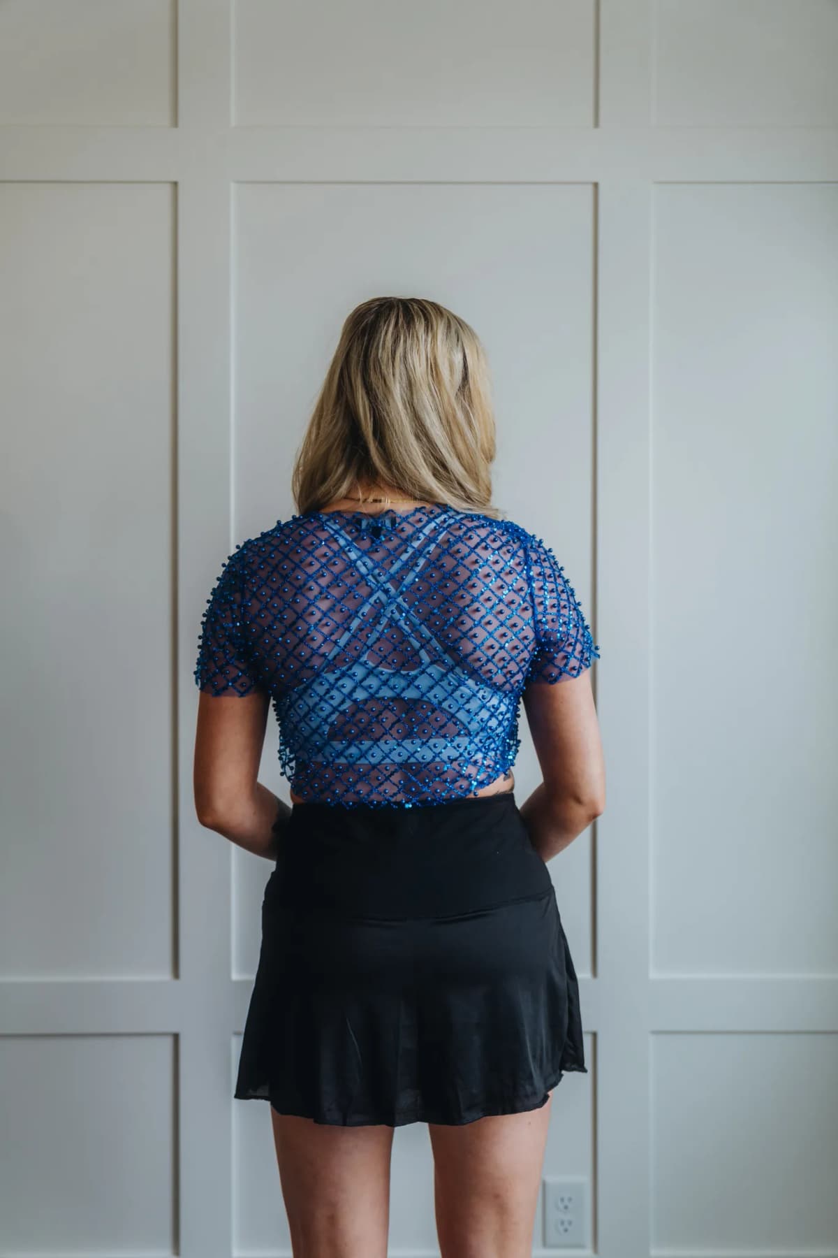 Mesh Beaded Sequin Crop Top