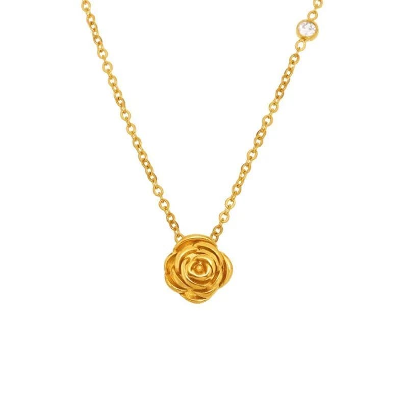 Rose Flower 18K Stainless Steel Tarnish-Free Necklace