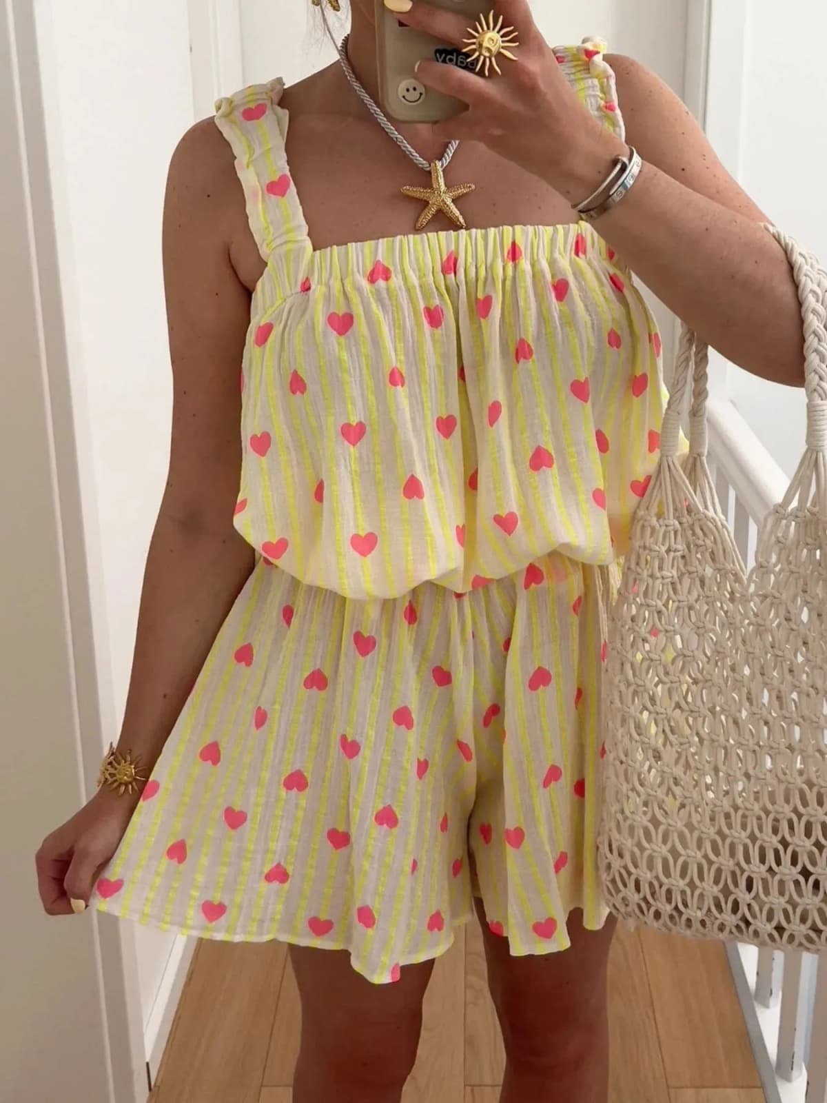 Striped Heart Cami Top and Shorts Set Multiple Prints