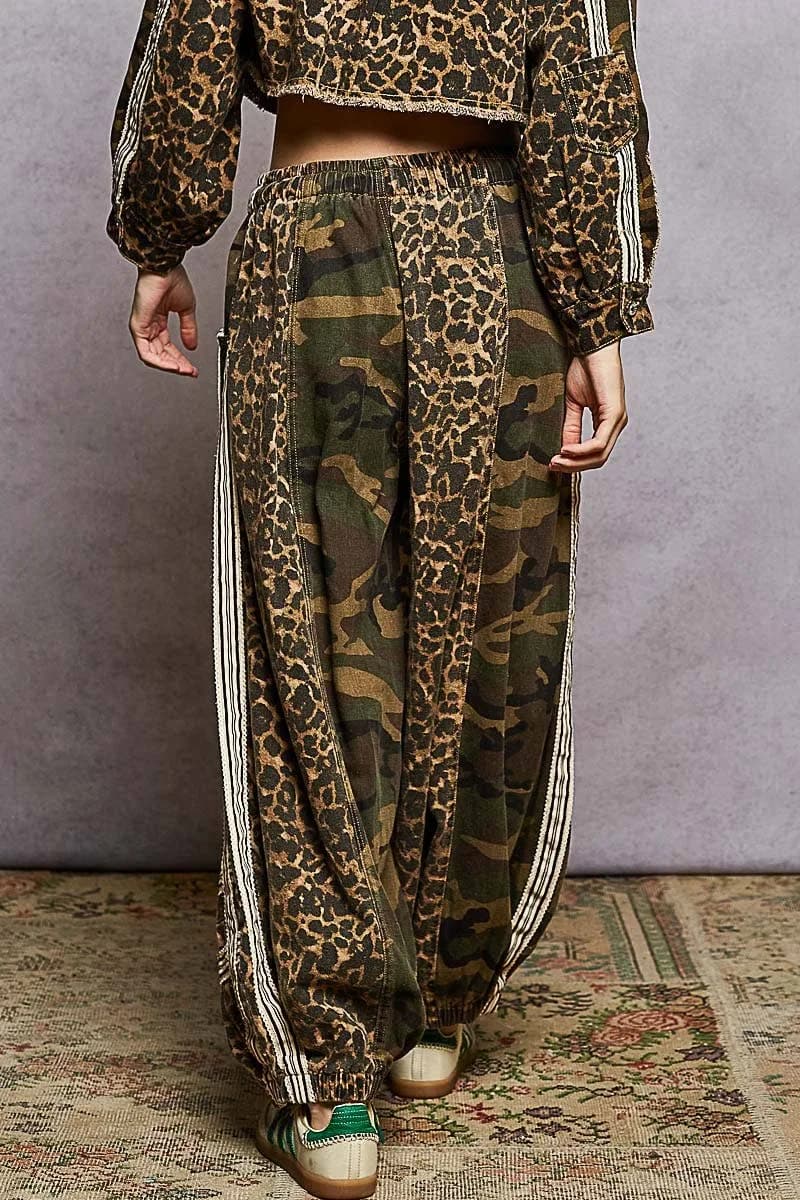 Printed Woven Contrast Band Trim Jogger Pants by POL