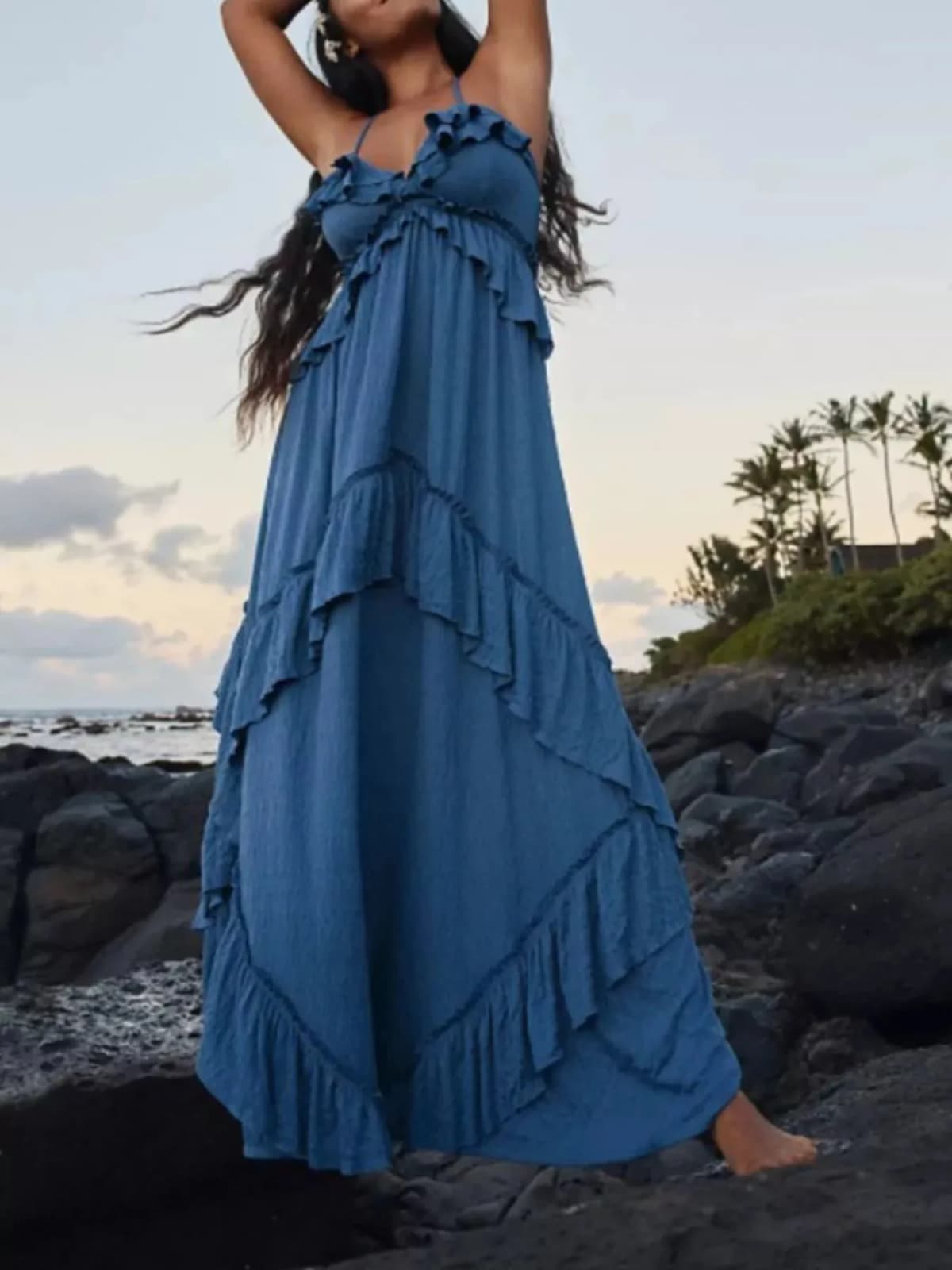 Ruffled Halter Neck Maxi Dress in Multiple Colors