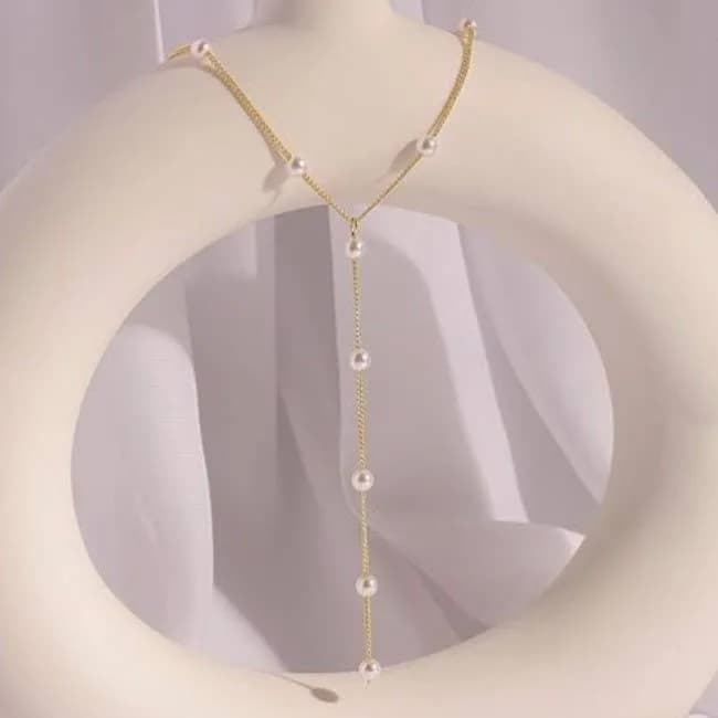 18K STAINLESS STEEL TARNISH FREE PEARL Y NECKLACE