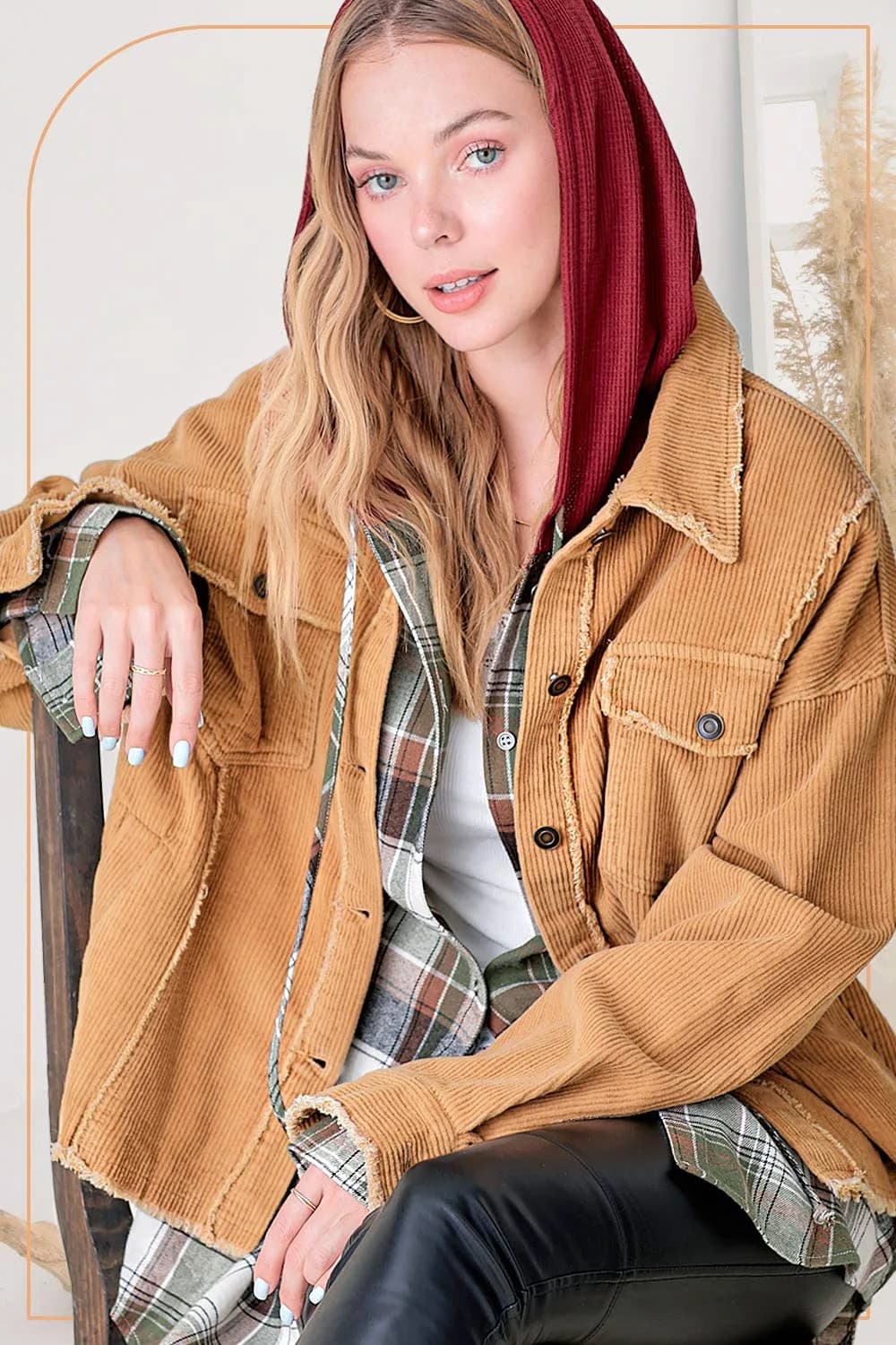 Washed Corduroy Oversized Button Down Jacket (Black)