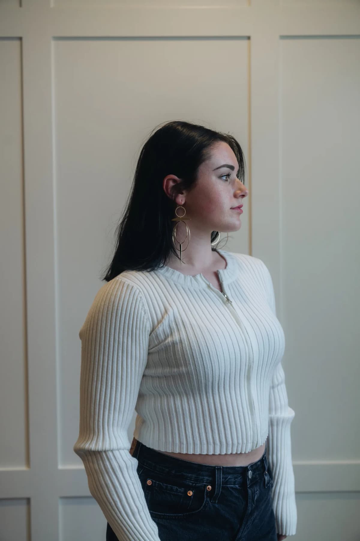 Ribbed Knitted Cardigan with Zipper