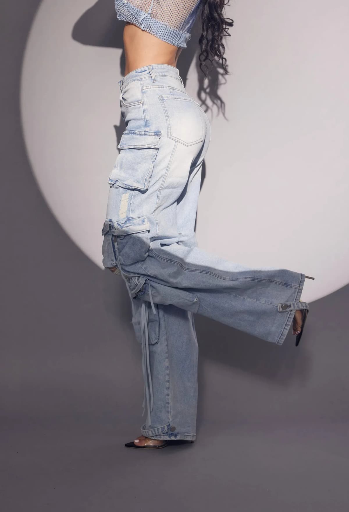 Beige Washed Cargo Jeans by WFFS