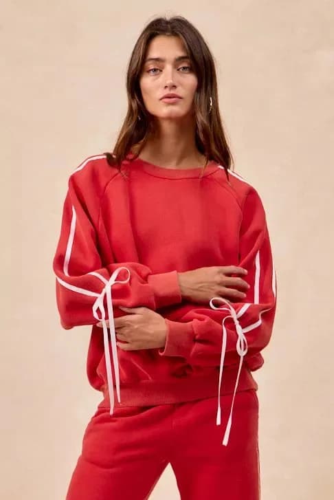 BiBi Side Lined Bow Details Fleece Sweatshirt