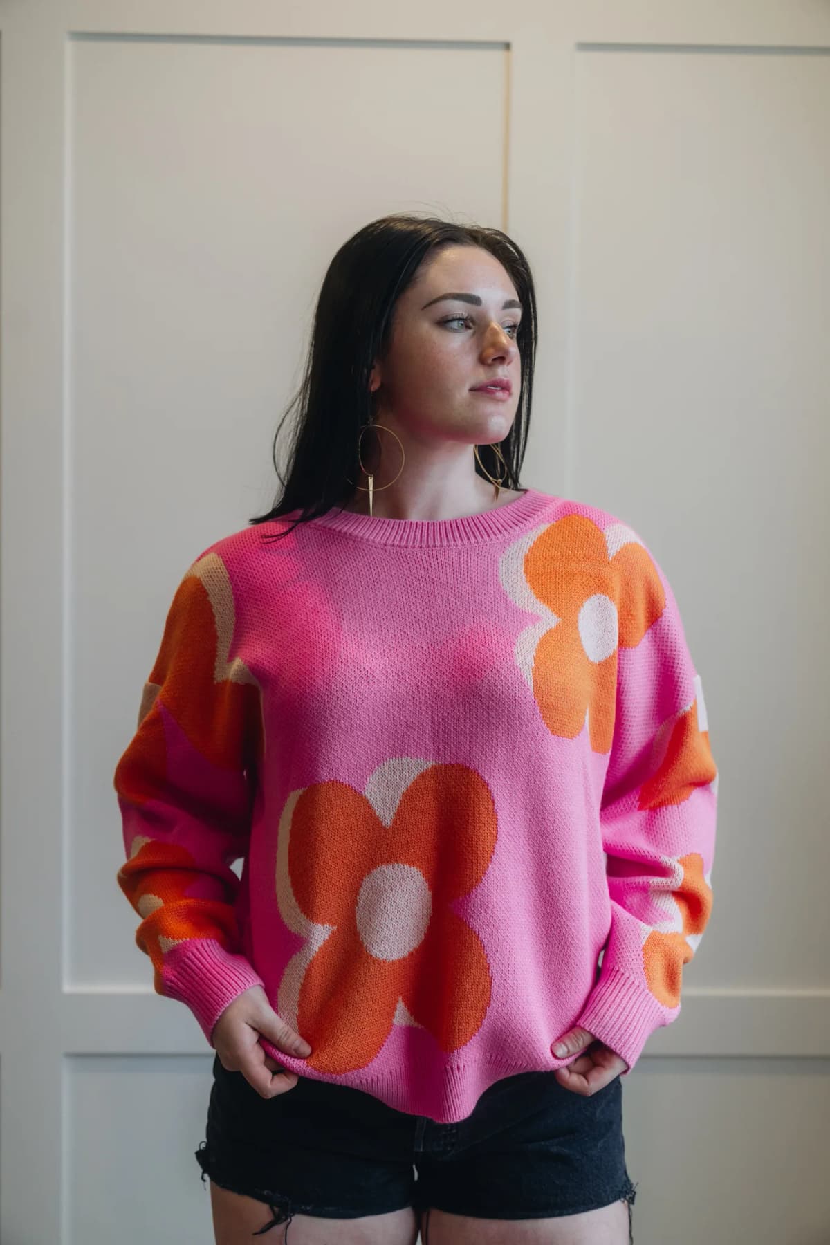 Flower Pattern Slouchy Sweater Little Daisy Closet