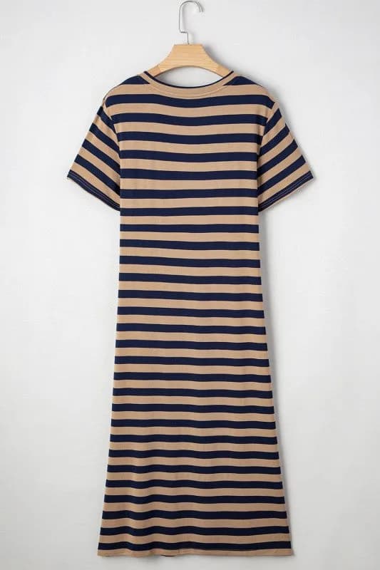 Stripe V-Neck Side Slit Maxi Dress