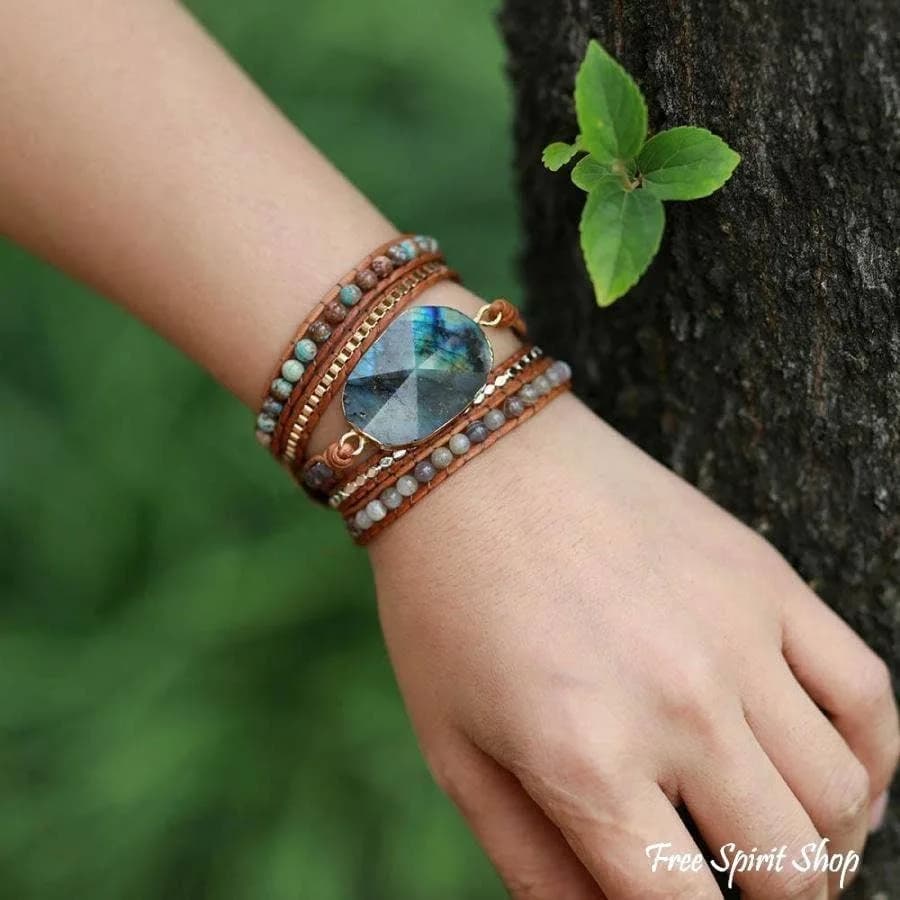 Labradorite Agate Jasper Wrap Bracelet
