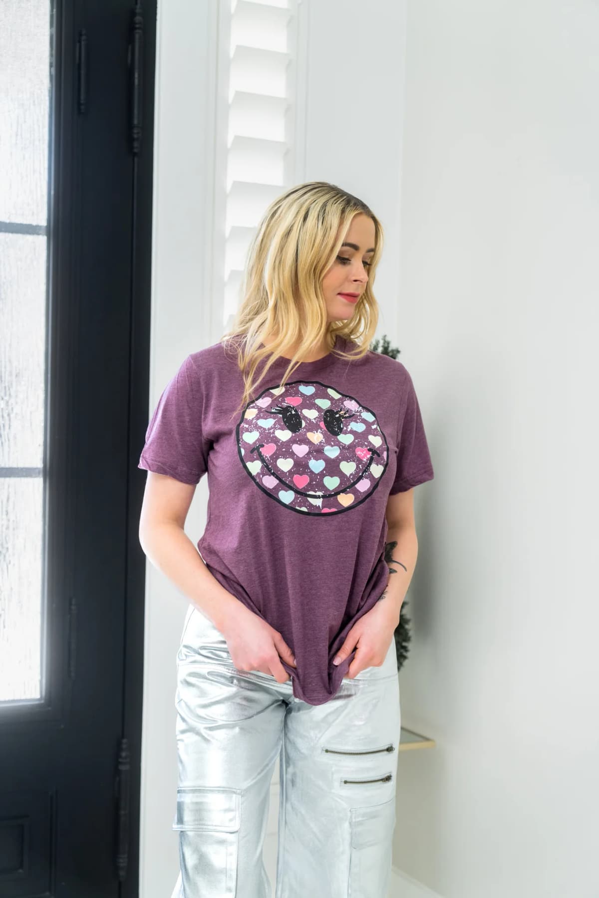Retro Heart Smiley Face Shirt The Shirt Company (Maroon)