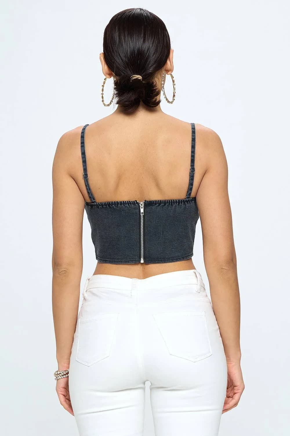 Denim Zipper Back Cropped Cami Top OhYes Fashion (Black)