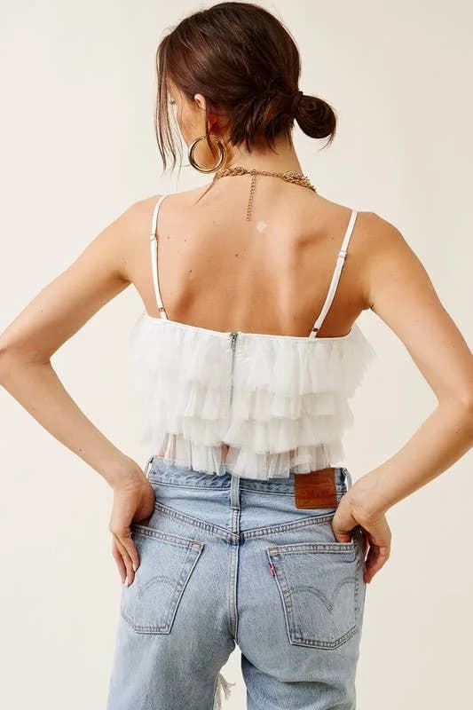 Ruffled Tulle Tiered Cropped Tank Top
