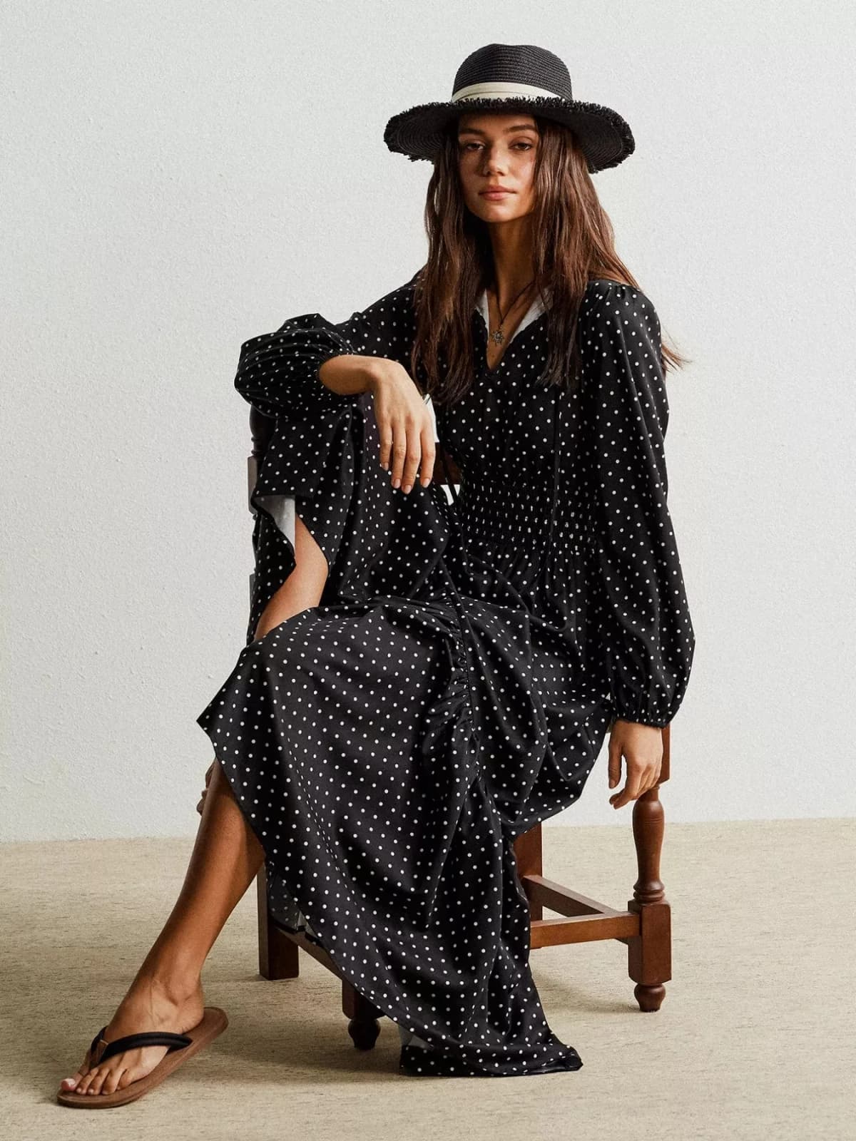 Polka Dot Long Sleeve Maxi Dress
