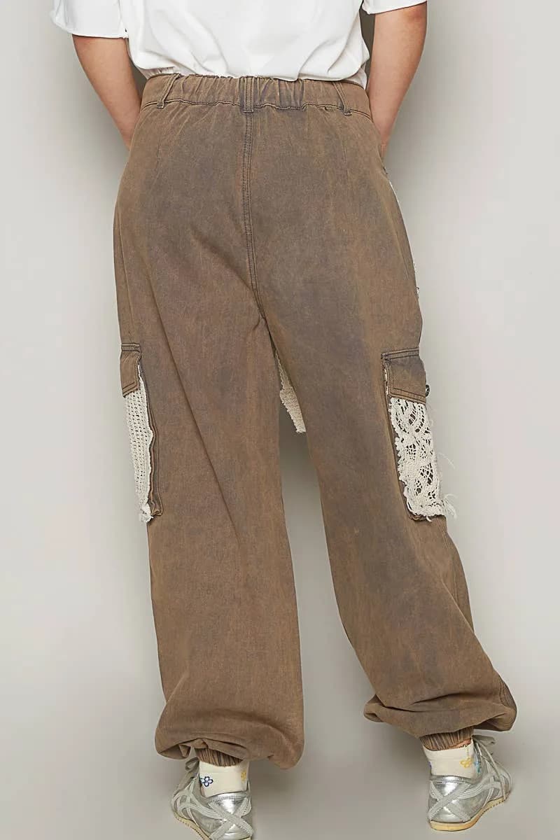 POL Camo Crochet Patches Distressed Jogger Pants