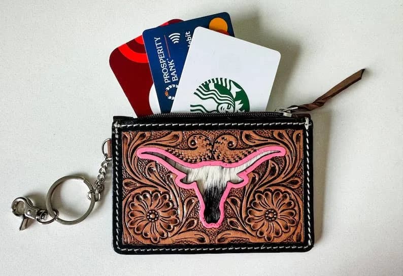 Bow Turquoise Tooled Leather Keychain Wallet