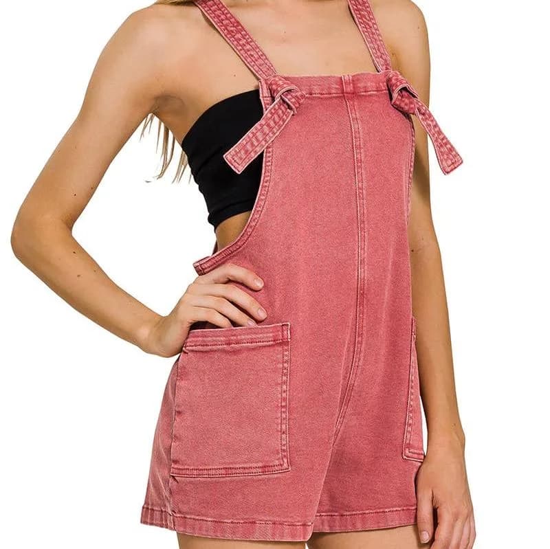 Washed Knot Strap Zenana Romper Zenana (Teal)