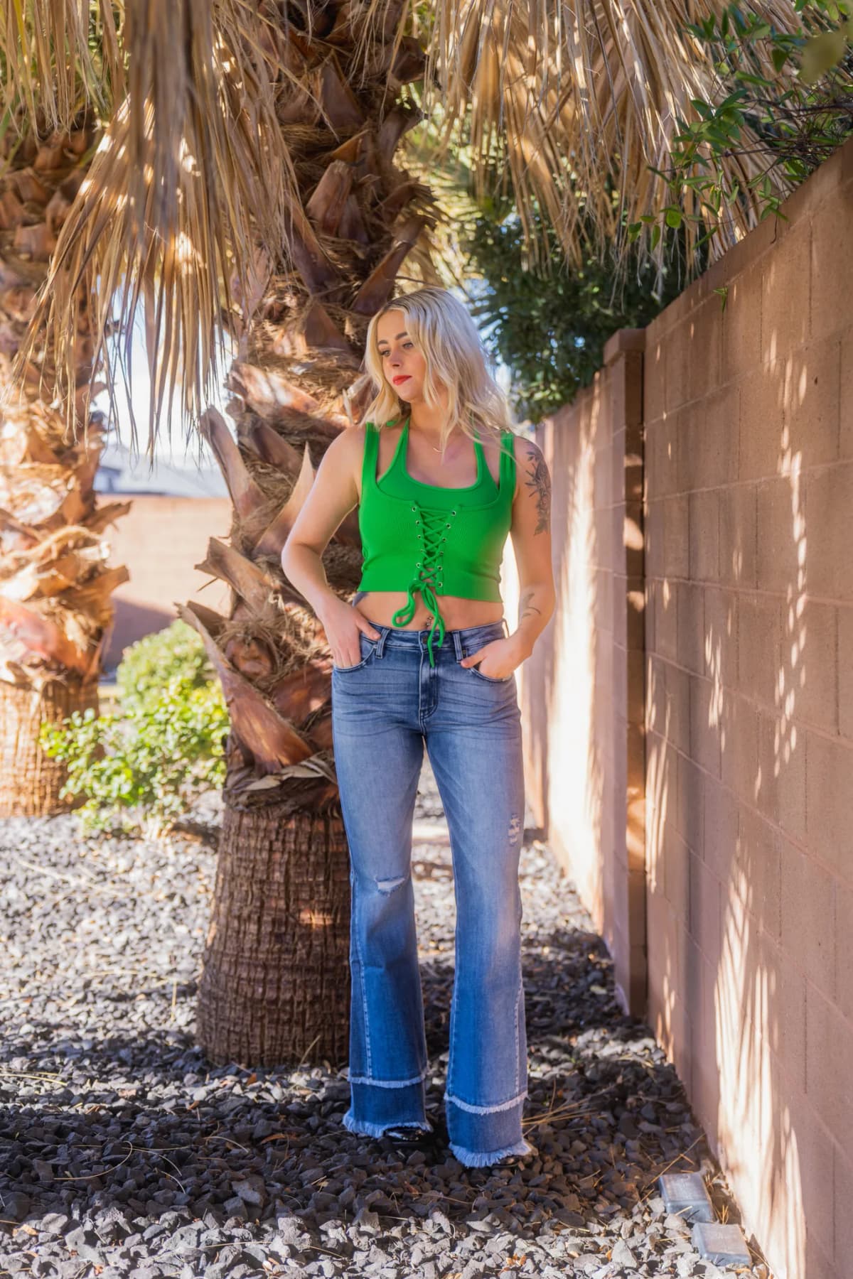 Double Layer Style Corset Knit Lace Up Crop Top Beblessed