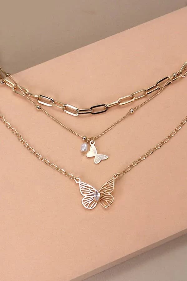 Multi Layered Butterfly Charm Necklace