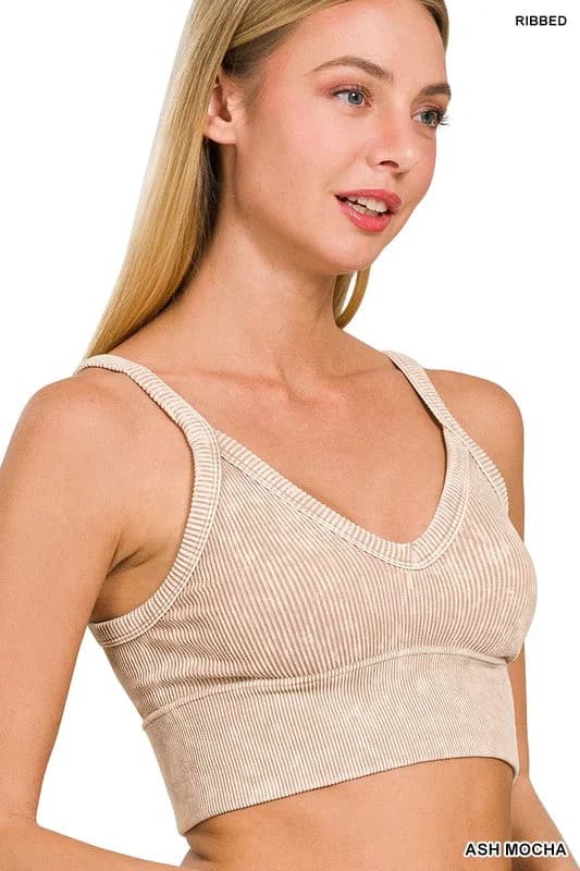 Washed Ribbed Seamless V-Neck Cropped Cami Zenana