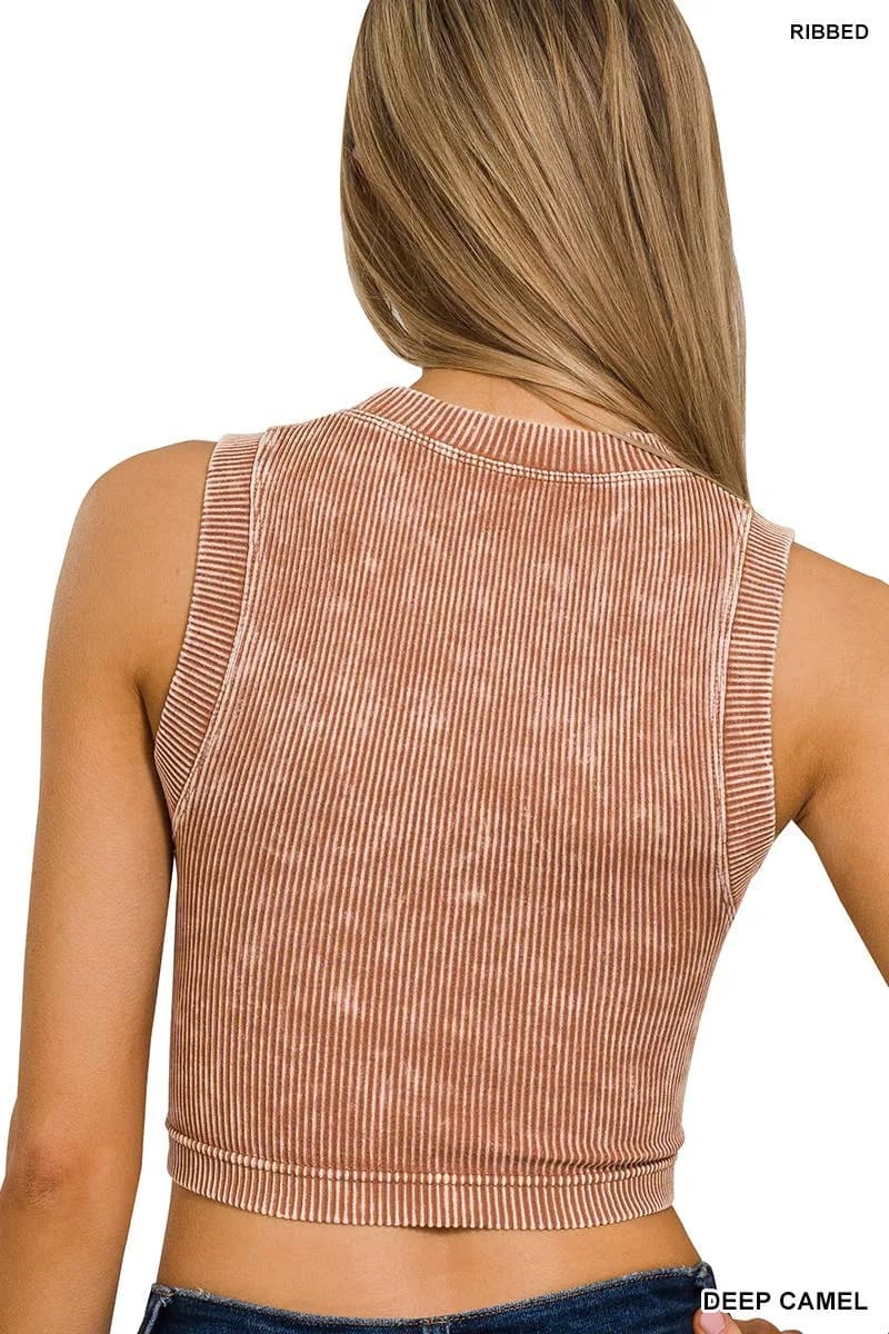 Stone Washed Ribbed Seamless Crop Tank Top Zenana